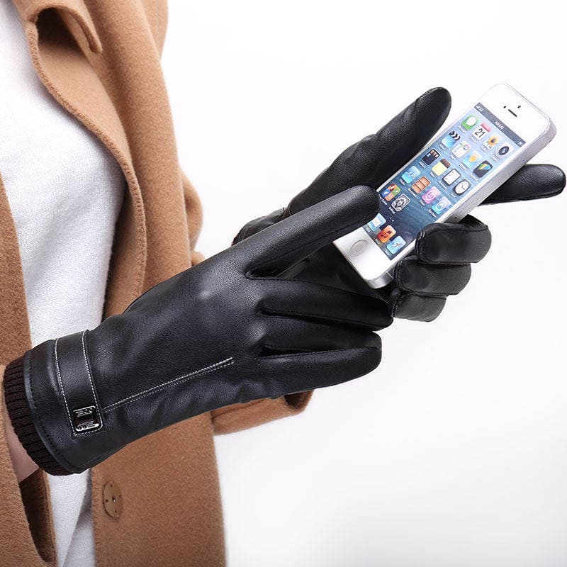 Autumn and winter men's and women's leather gloves touch screen thickened outdoor riding warm windproof waterproof driving student gloves foreign trade 4