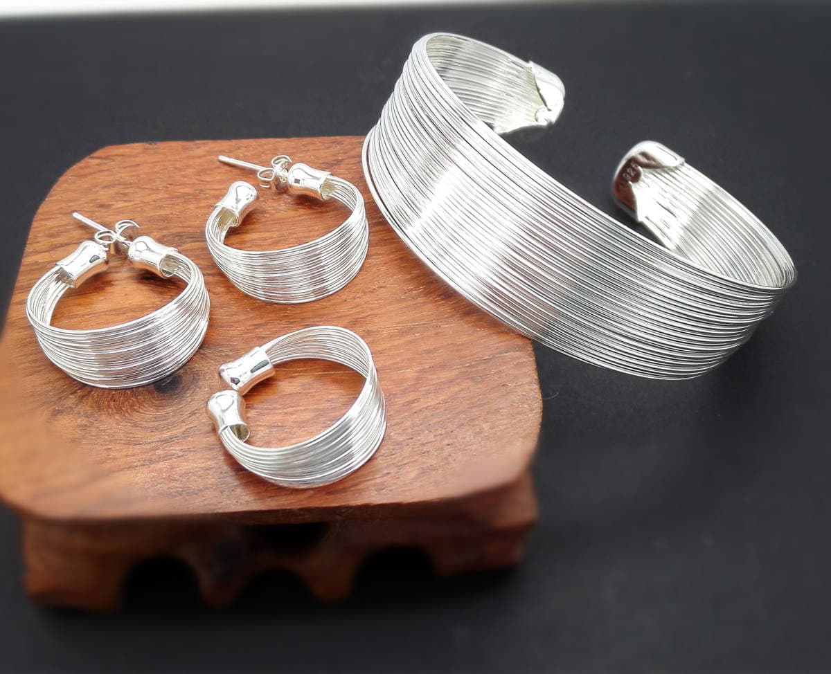 eaby hot WISH cross-border silver-plated fashion multi-line bracelet ring earrings suit factory supply