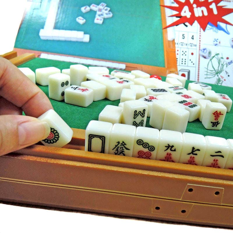 Personalized Customized Mini Mahjong with Foldableing Table, Carved Version, Travel Solid Sparrow Distribution Card Ruler, Bet Dice 3