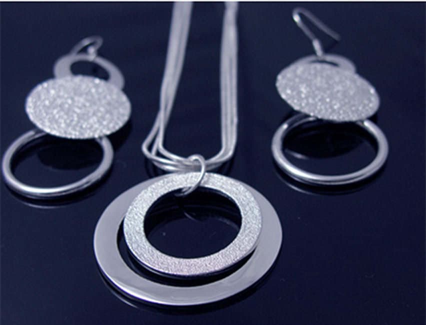 Silver-plated exquisite frosted Circle necklace earrings two-piece set AliExpress explosion jewelry wholesale 2