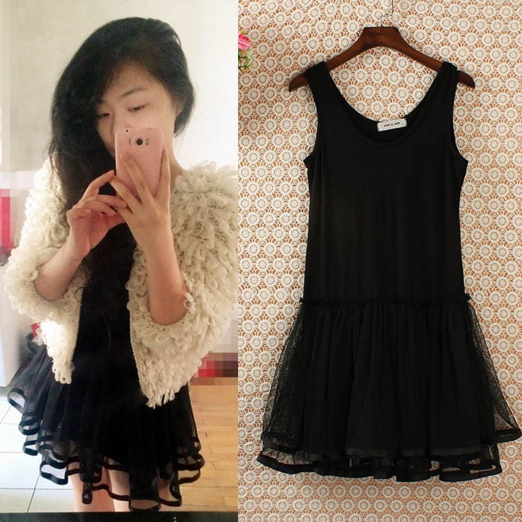 Sweet Lace Tutu Skirt Mesh Strap Skirt Modal Cotton Base Skirt Dress Women 1