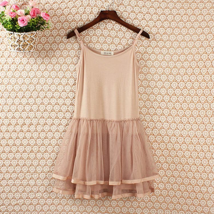 Sweet Lace Tutu Skirt Mesh Strap Skirt Modal Cotton Base Skirt Dress Women 5