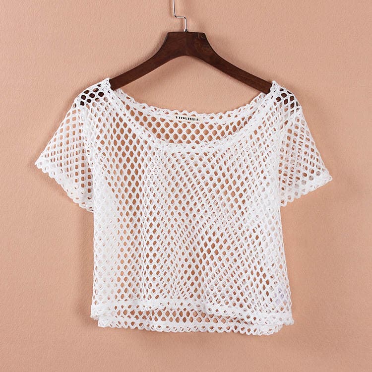Yaz-yay üçün deşikli, qısa, boş, krujeva toxunma top/bluz. 5