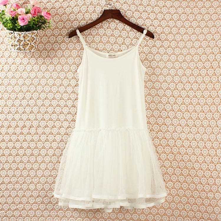 Sweet Lace Tutu Skirt Mesh Strap Skirt Modal Cotton Base Skirt Dress Women 2