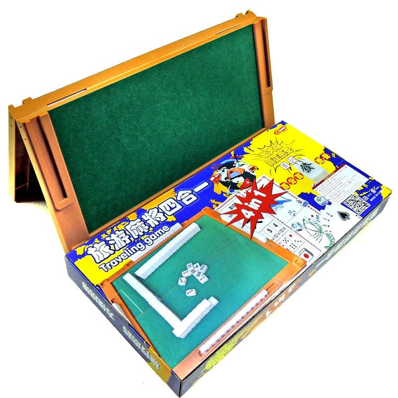 Personalized Customized Mini Mahjong with Foldableing Table, Carved Version, Travel Solid Sparrow Distribution Card Ruler, Bet Dice 2
