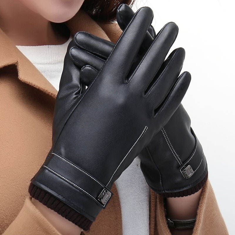 Autumn and winter men's and women's leather gloves touch screen thickened outdoor riding warm windproof waterproof driving student gloves foreign trade 3