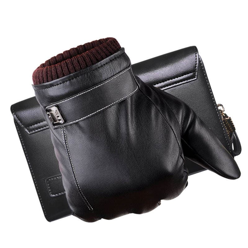Autumn and winter men's and women's leather gloves touch screen thickened outdoor riding warm windproof waterproof driving student gloves foreign trade 2