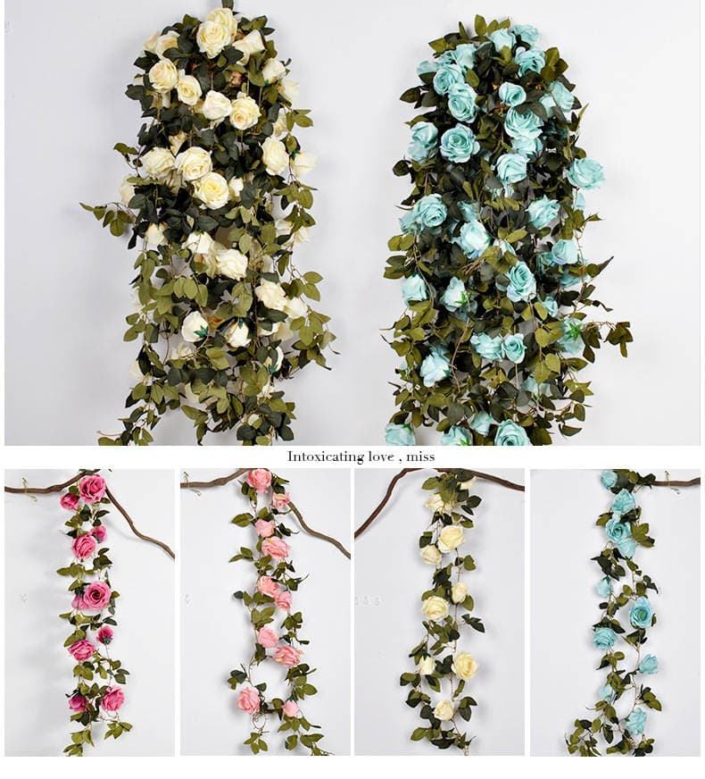 Artificial Flower Fake Flower European Style Rose Teng Wedding Decoration Autumn Color Rose Strip Silk Flower Vine Real Scene Flower Vine 5