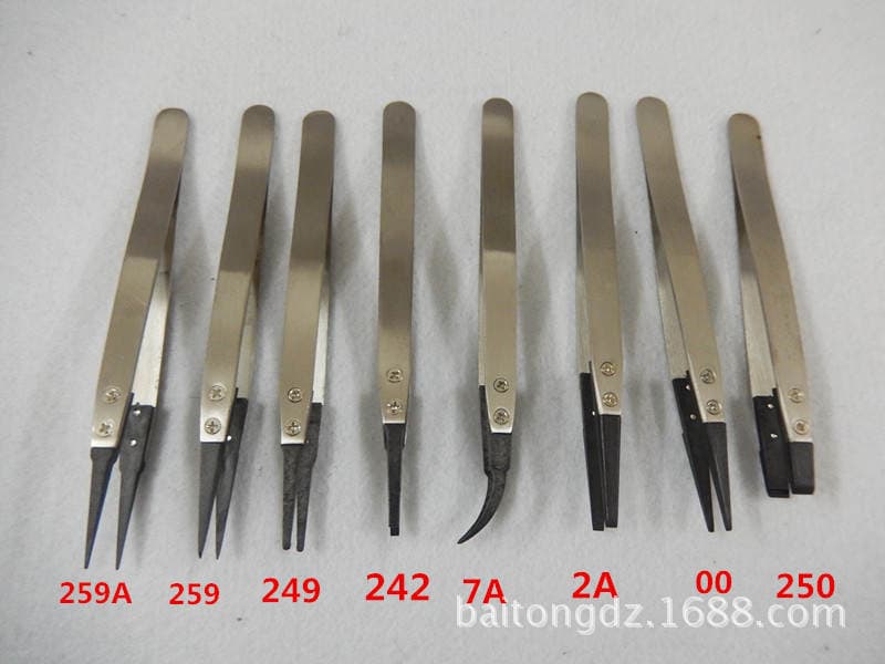 Acid and Alkali Resistant Tweezers Permanent Anti-static Plastic Tip/flat Head Replaceable Head Stainless Steel Tweezers ESD-242 1