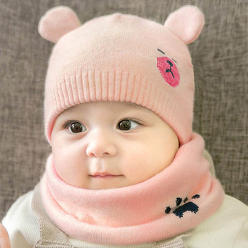 MZ50632017 autumn new baby cap cap baby bear round machine cap set 2