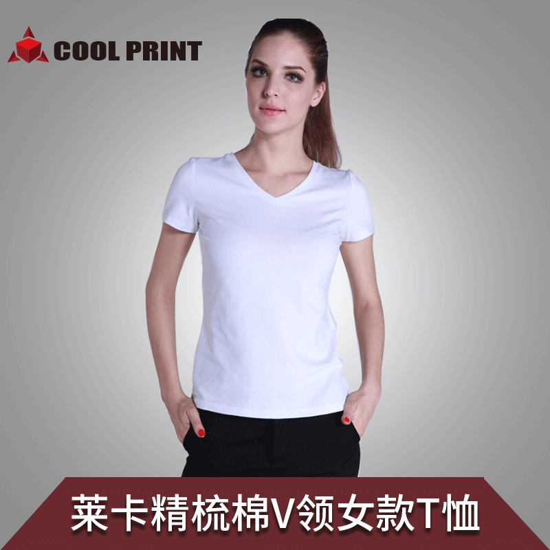 Combed Lycra Cotton V-neck Short-sleeved T-shirt Women's Advertising Shirt T-shirt Class Clothes Team Clothes Group Clothes Printed 1
