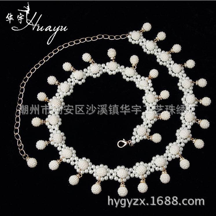 2024 Spring and Summer New Belly Dance White Beaded Waist Chain Waist Indian Dance Square Dance Light Performance 5