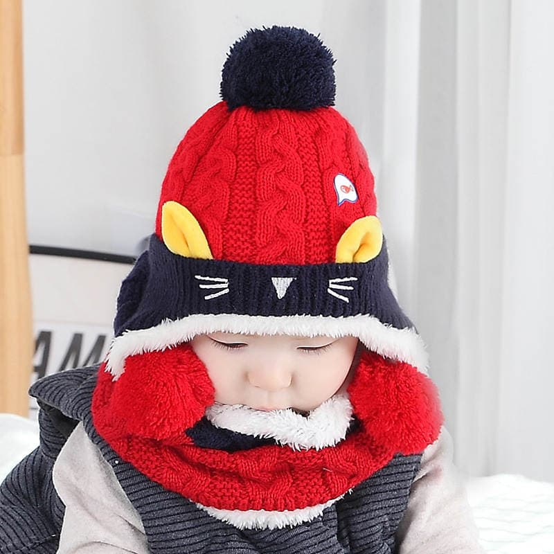 Mz4218 Sun and Moon Good 2-in-1 Ear Protection Winter Baby Two-Piece Set Men's and Women's Baby Hat Wool Knitted Set 1