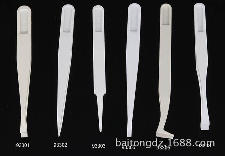 High elasticity white anti-tweezers flat tip elbow new material anti-static plastic purification tweezers 93303 series 1