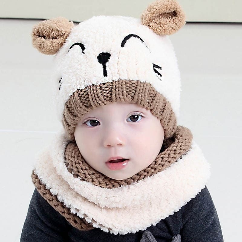 MZ4161 Hat Baby Caps Boys and Girls Baby Winter Buddy Bear Set Hat Ear Protection Hat Plush Bear 4