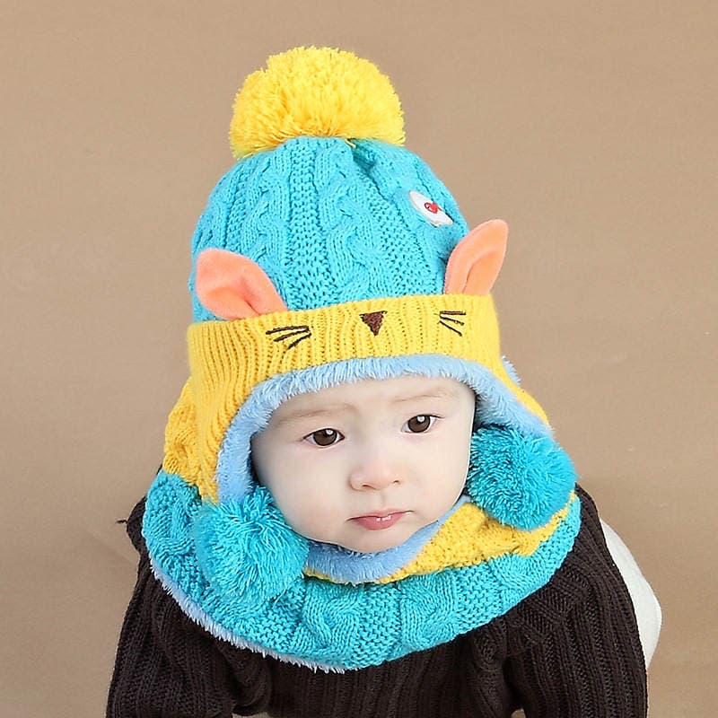 Mz4218 Sun and Moon Good 2-in-1 Ear Protection Winter Baby Two-Piece Set Men's and Women's Baby Hat Wool Knitted Set 4