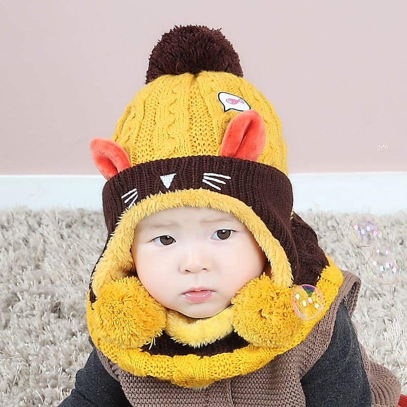 Mz4218 Sun and Moon Good 2-in-1 Ear Protection Winter Baby Two-Piece Set Men's and Women's Baby Hat Wool Knitted Set 5