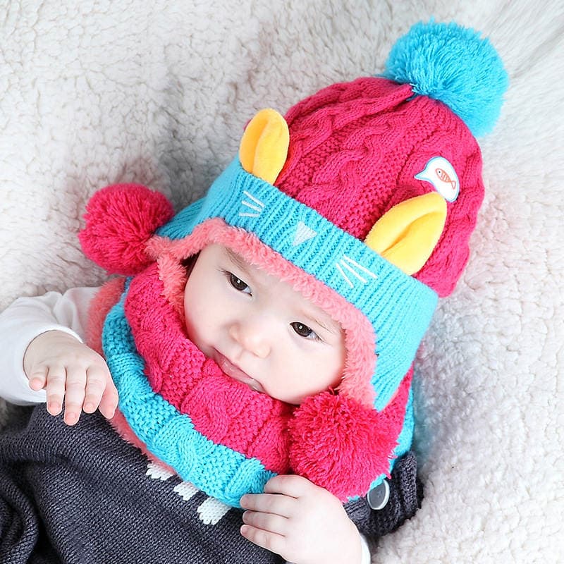 Mz4218 Sun and Moon Good 2-in-1 Ear Protection Winter Baby Two-Piece Set Men's and Women's Baby Hat Wool Knitted Set 2