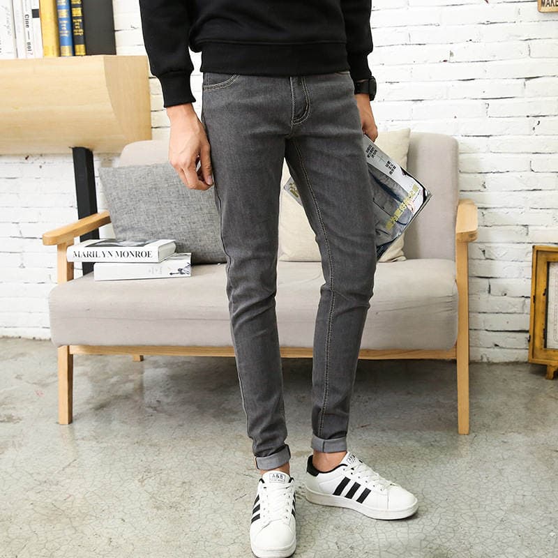 Carefully Selected New Spring and Autumn Men's Elastic Slim-Fit Jeans Korean Style Slim Jeans Youth Long Pants 820 1