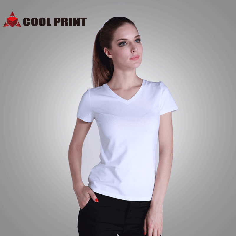 Combed Lycra Cotton V-neck Short-sleeved T-shirt Women's Advertising Shirt T-shirt Class Clothes Team Clothes Group Clothes Printed 2