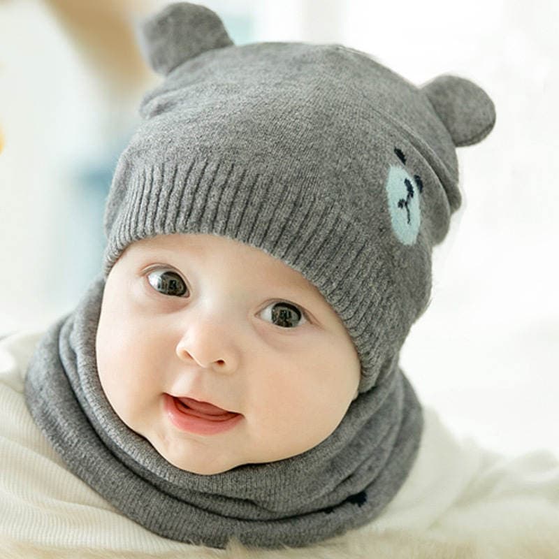 MZ50632017 autumn new baby cap cap baby bear round machine cap set 3