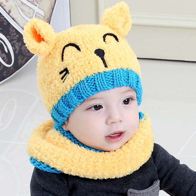 MZ4161 Hat Baby Caps Boys and Girls Baby Winter Buddy Bear Set Hat Ear Protection Hat Plush Bear 3