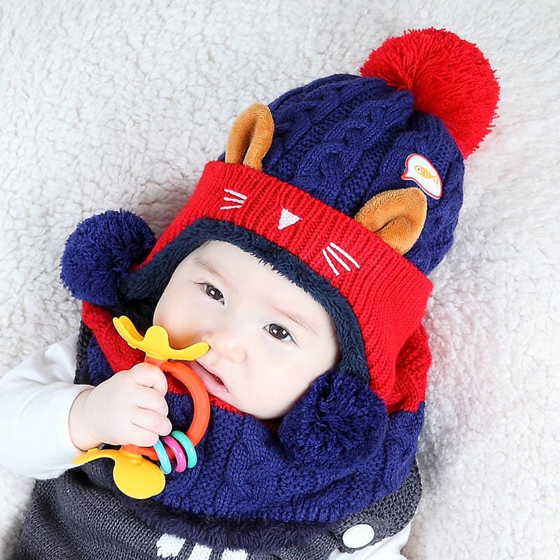 Mz4218 Sun and Moon Good 2-in-1 Ear Protection Winter Baby Two-Piece Set Men's and Women's Baby Hat Wool Knitted Set 3