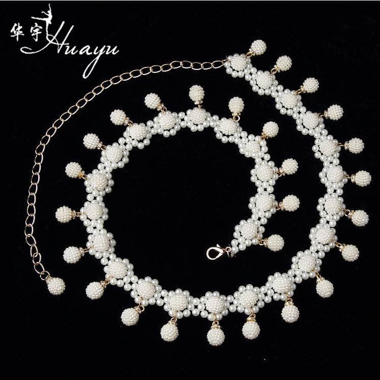 2024 Spring and Summer New Belly Dance White Beaded Waist Chain Waist Indian Dance Square Dance Light Performance 1