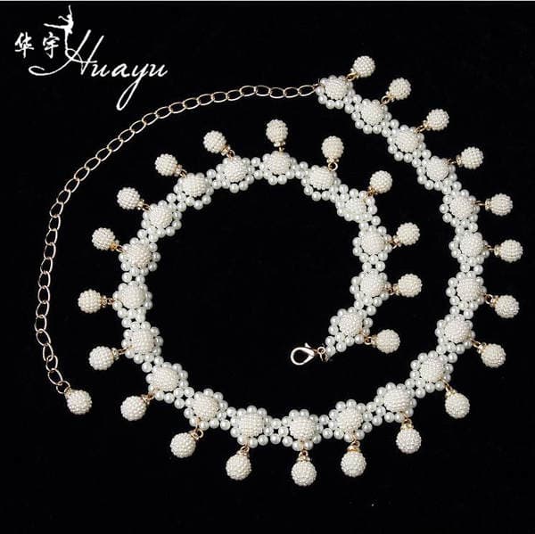 2024 Spring and Summer New Belly Dance White Beaded Waist Chain Waist Indian Dance Square Dance Light Performance