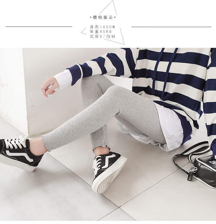 Spring and Autumn Korean-style Threaded Vertical Leggings High Waist Slimming Leggings Foot Lace Ankle-length Pants 3