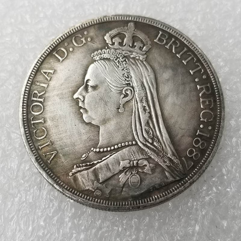 Antik Britaniya 1887 Gümüşü Örtüklü Bürünc Dollar Sikkəsi #164 2