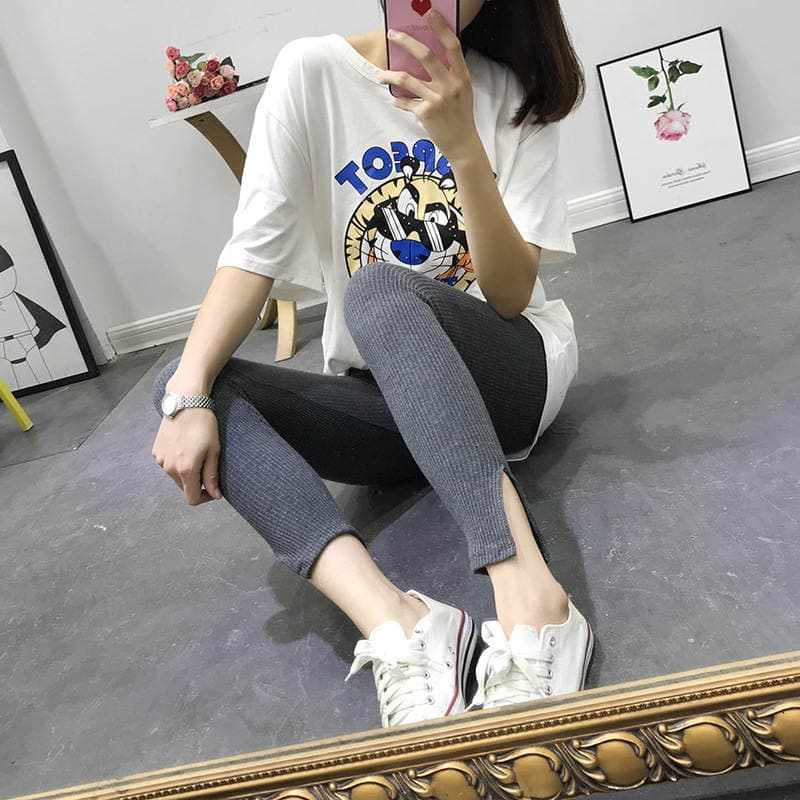 Extra large size thread cotton foot split nine points leggings high elastic tight long pants outside wear small feet pants wholesale 1