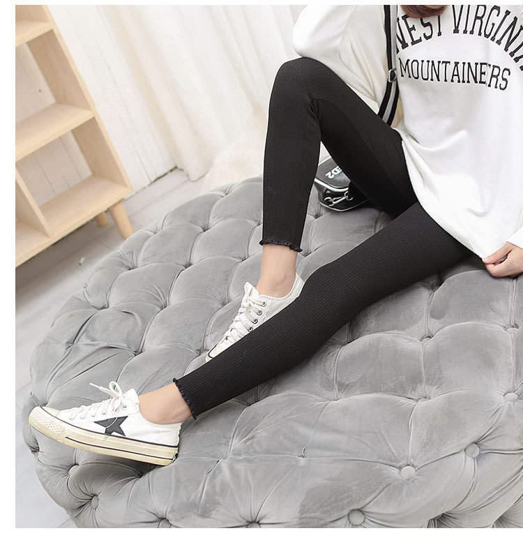 Spring and Autumn Korean-style Threaded Vertical Leggings High Waist Slimming Leggings Foot Lace Ankle-length Pants 2