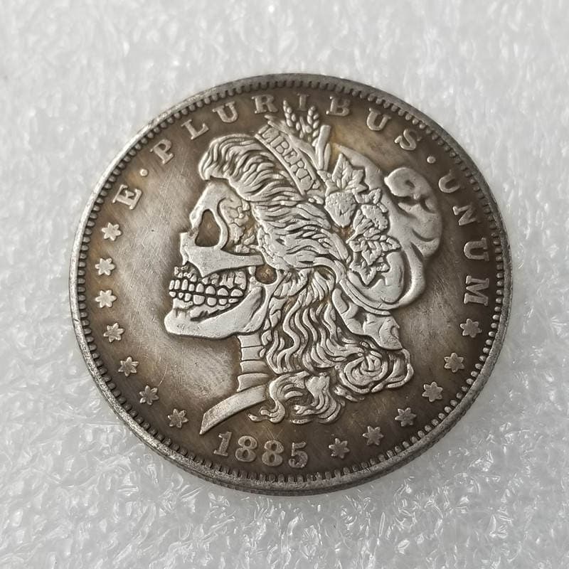 Antique Crafts 1885 Tramp Skull Silver Plated Coin Morgan Coin Replicated Commemorative Coin Foreign Coin Coin 1