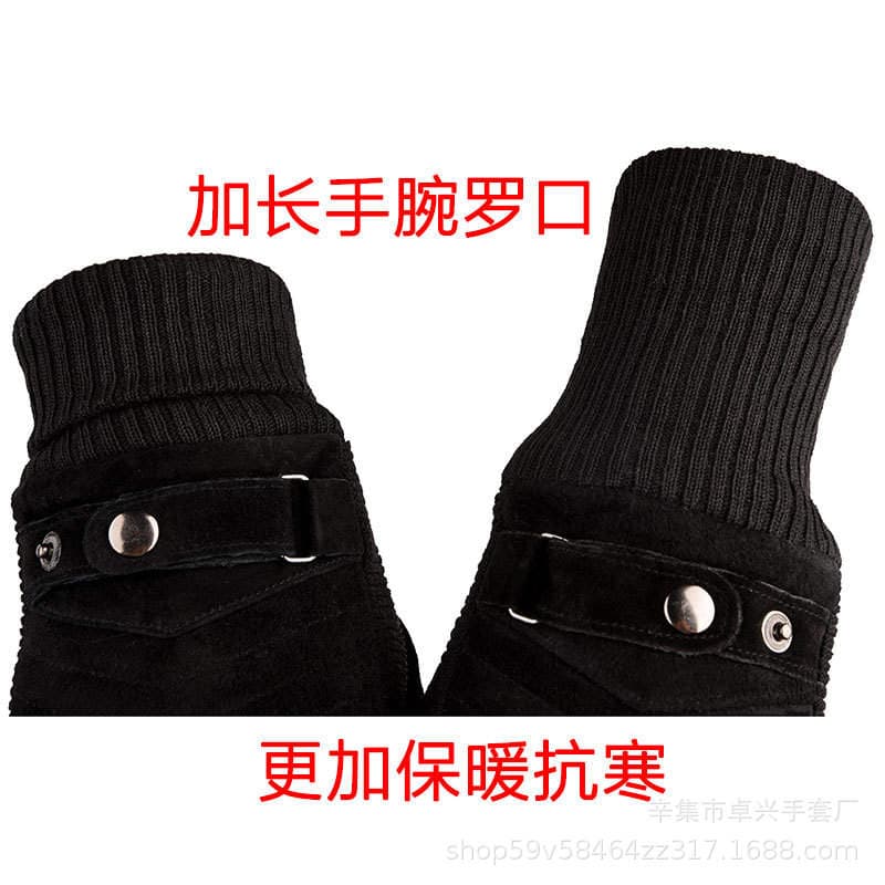 Leather Gloves Men's Winter Outdoor Riding Cold-proof Warm Thickened Fleece-lined Pigskin Gloves Touch Screen Cycling Motorcycle 3