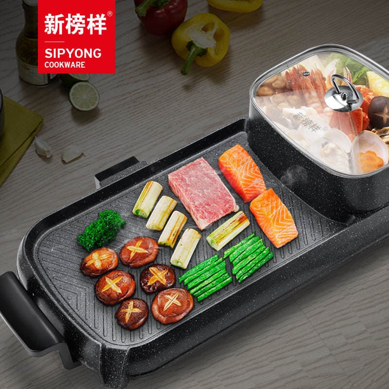 New model rinse roast conjoined X1360 rectangular double temperature control multi-function electric roasting pan hot pot barbecue dual-purpose hob 3