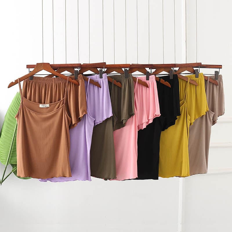 Summer New Camisole Shorts Set Women's Fresh Solid Color Bottoming Top Shorts Home Two-piece Set 4