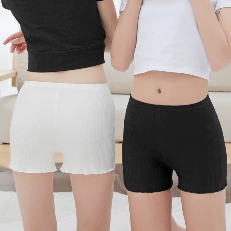 Safety pants anti-exposure women's summer cotton non-curling slub cotton plus size three-point pants wooden ear safety bottoming shorts 3