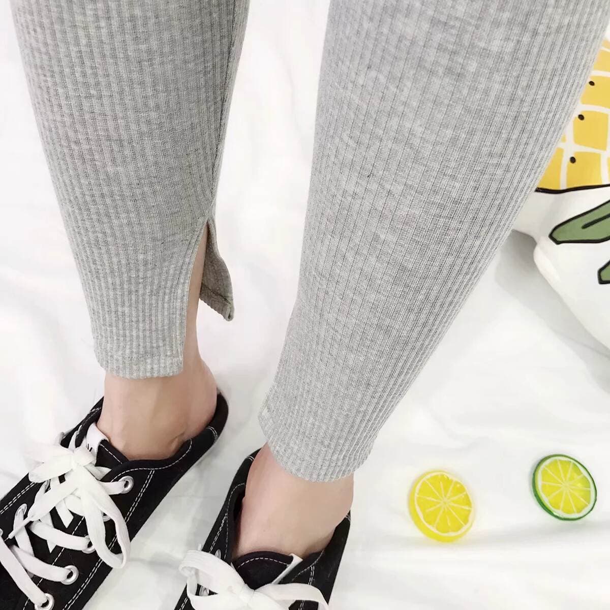 Korean version of the thread cotton foot split nine leggings high elastic tight long pants outside wear small feet pants wholesale 1