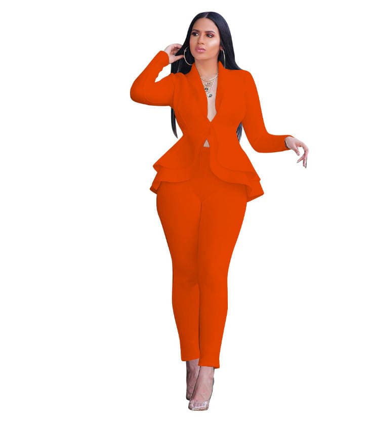 Cross-border supply 2022 Europe and the United States fashion ruffled air layer business uniform casual suit 2