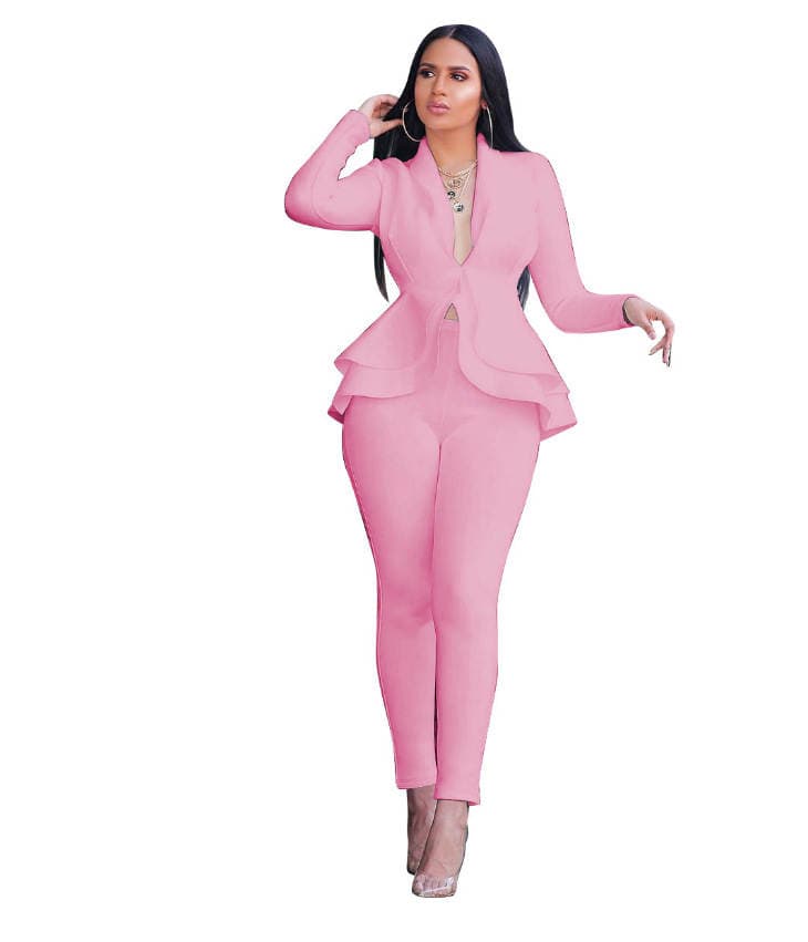 Cross-border supply 2022 Europe and the United States fashion ruffled air layer business uniform casual suit 4