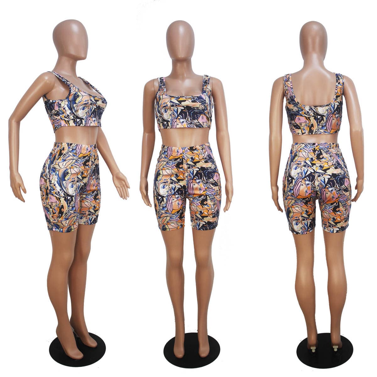 D9116 Amazon ebay AliExpress wish hot European and American women's sexy head print sleeveless suit 2