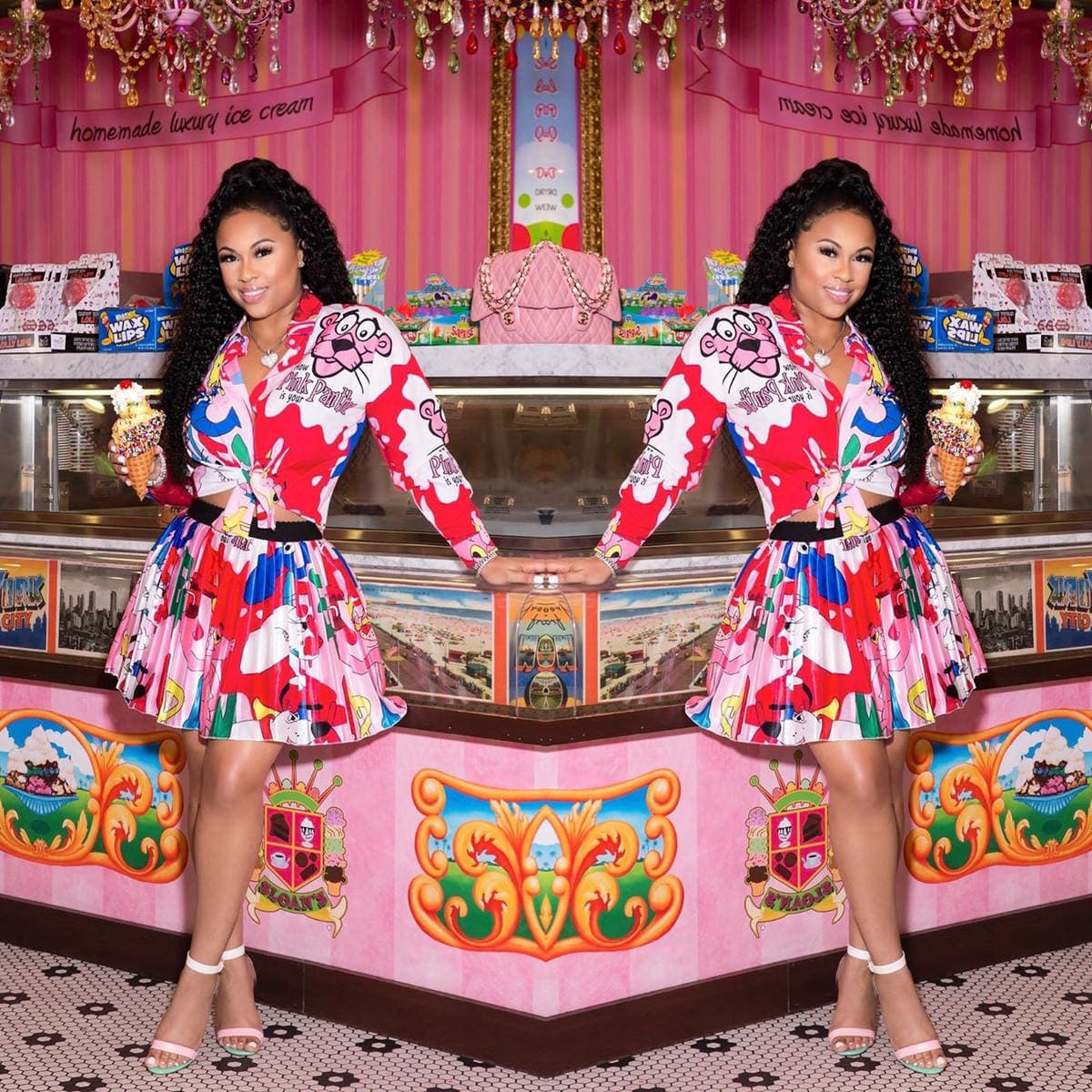 D9155 Amazon wish hot European and American women's cartoon printed short skirt top set 4