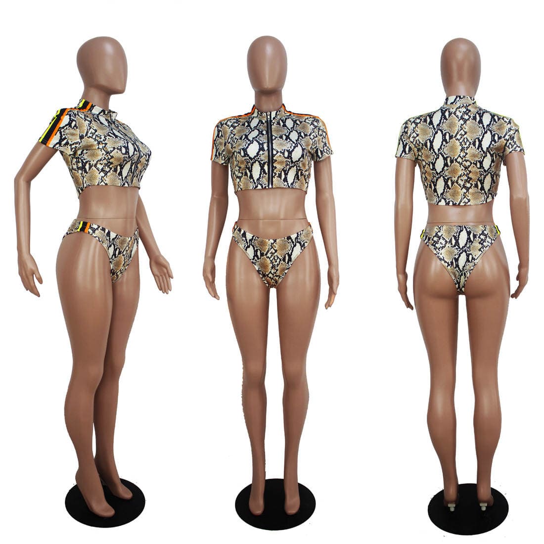 D9068 Cross-border Women's Clothing Amazon Hot Selling European and American Women's Sexy Snake Print Short-sleeved Two-piece Swimsuit 2