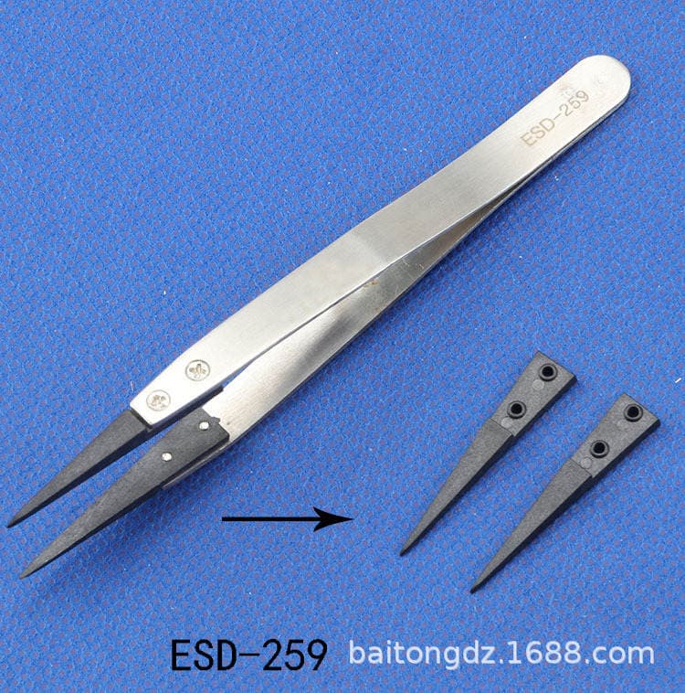 Carbon Fiber Tweezers Permanent Anti-static Plastic Tips Replaceable Head Stainless Steel Tweezers ESD-259 4