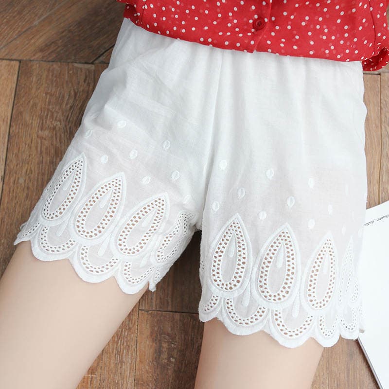 2019 New Summer Pure Cotton Safety Pants Women's Jacquard Lace Base Shorts Large Size Three-point Anti-light Safety Pants 1