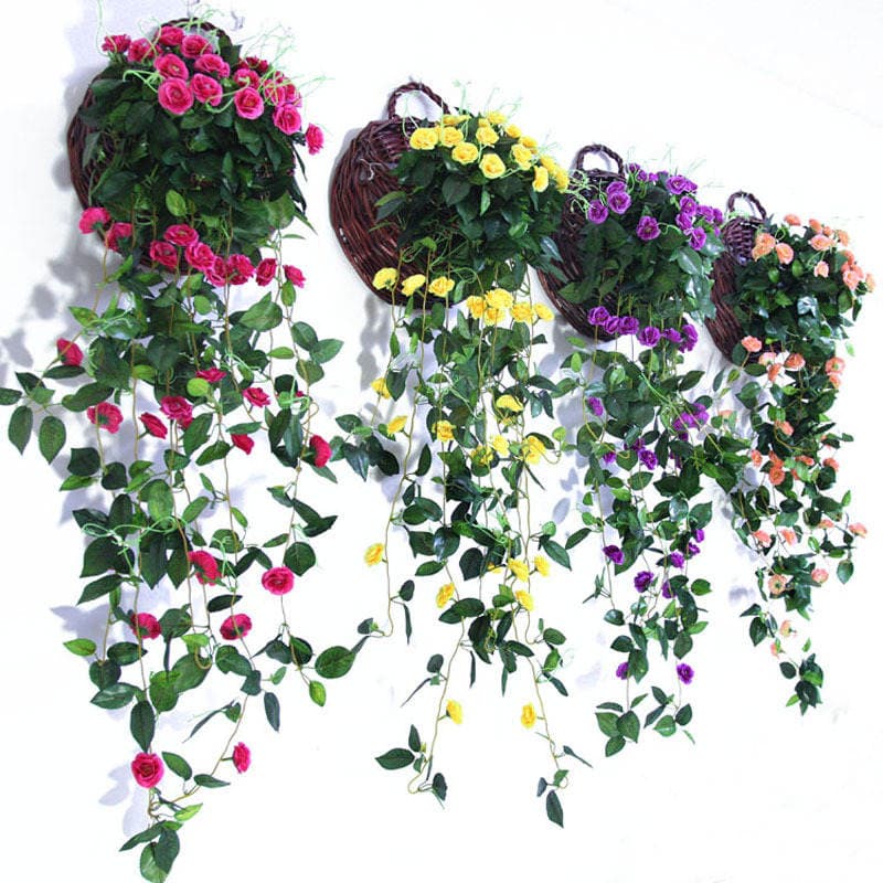 Korean Rose Wall Hanging Basket Simulation Fake Flower Wedding Home Decoration Fake Flower Wall Art Decoration Hanging Simulation Flower 2