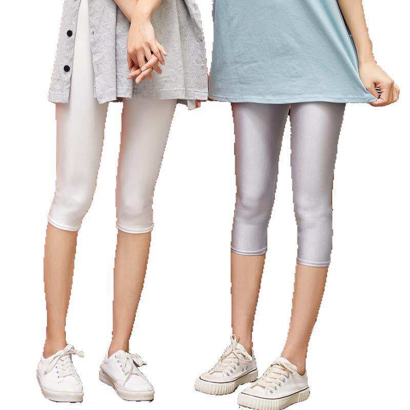 Spring and Autumn Thin Glossy Leggings for Women, Black Slim-Fit Capri Pants, Ankle-Length Pants 5