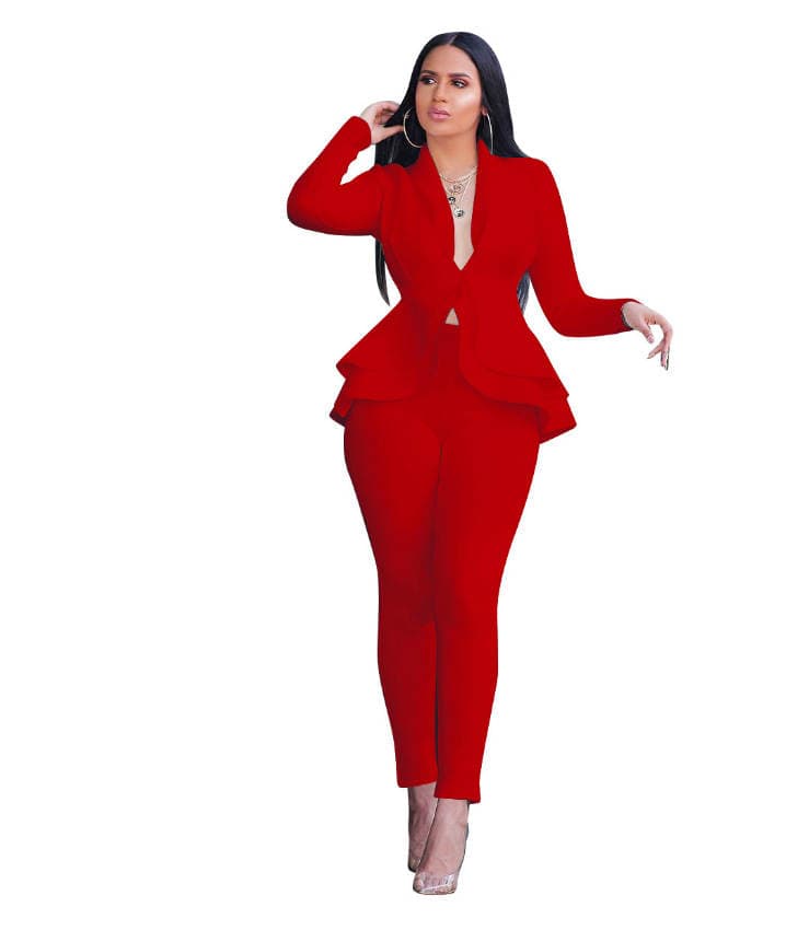 Cross-border supply 2022 Europe and the United States fashion ruffled air layer business uniform casual suit 5