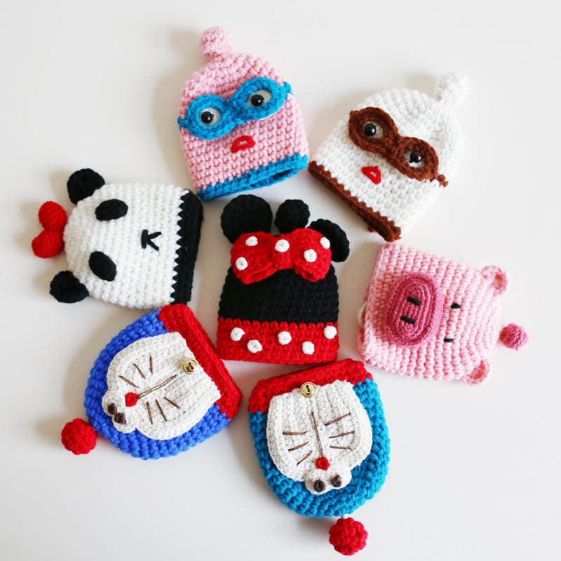 Japanese Cartoon Handmade Knitted Key Bag Shake Tone Same Style Wool Crocheted Bag Girl's Creative Key Protective Cover 3